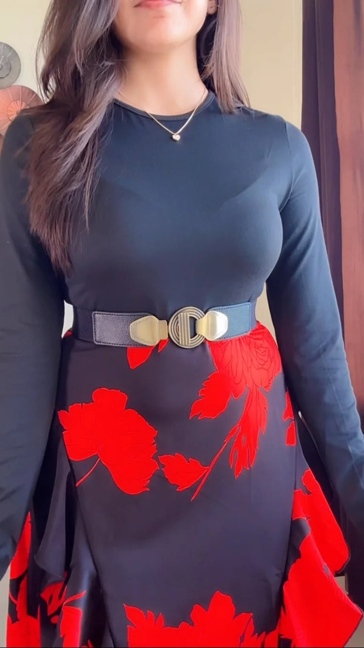 Classy Kaftan Pattern Black Dress D-2