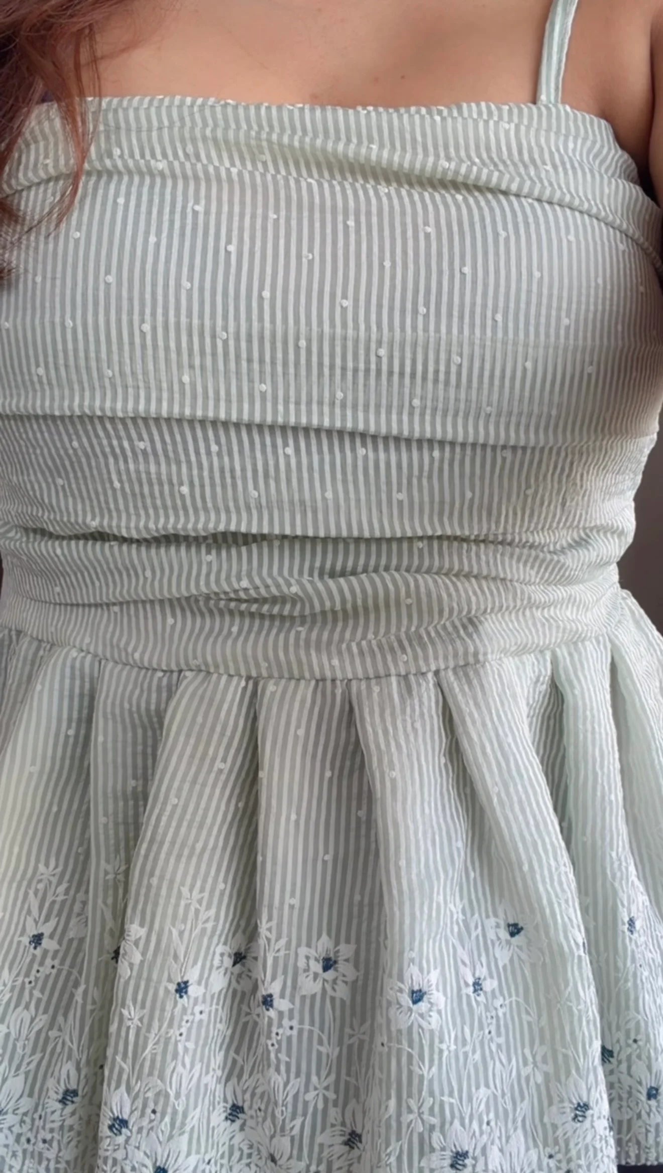 Classy Striped Floral Embroidery Square Neck Top