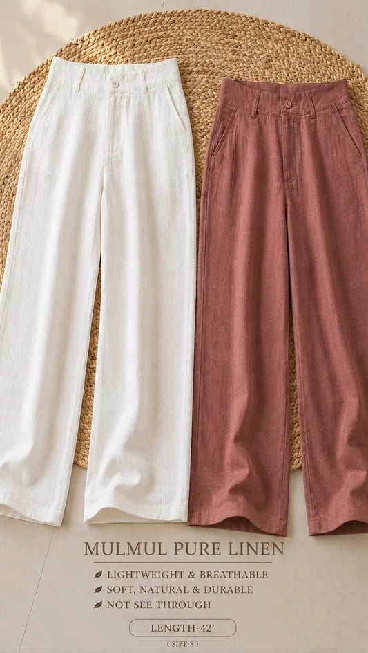 Mocha Linen Wide-Leg Trousers