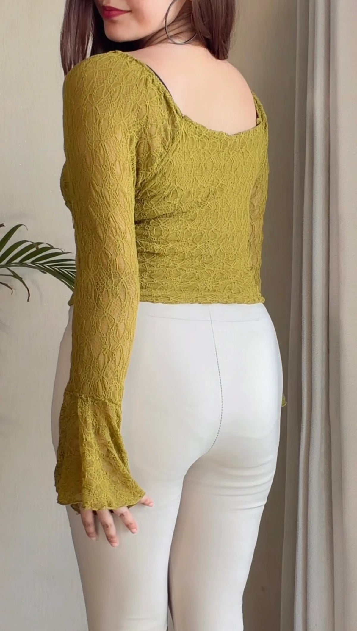 Ruched Lace Bell Sleeve Top