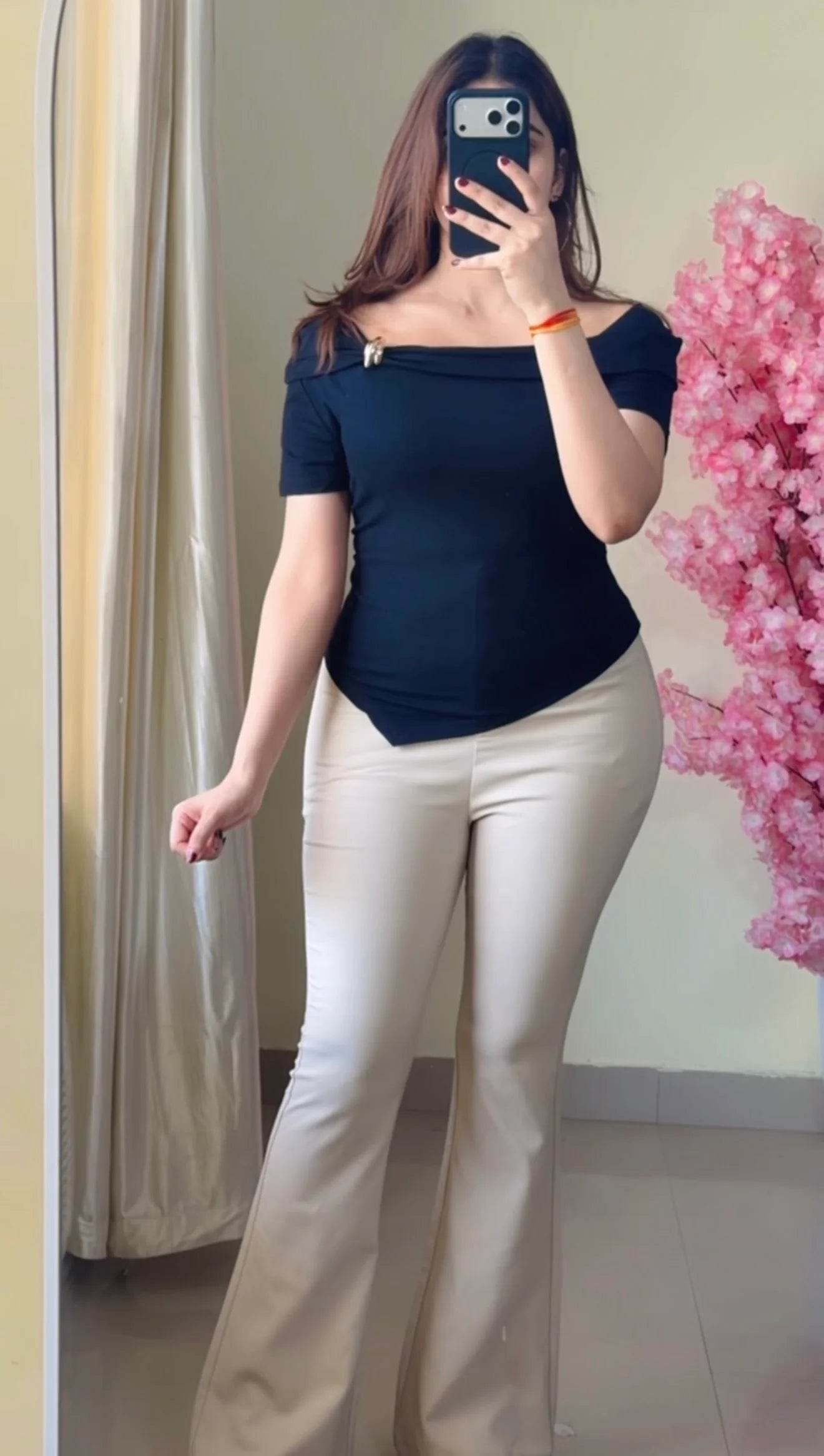 Scarlet Off-Shoulder Asymmetrical Top