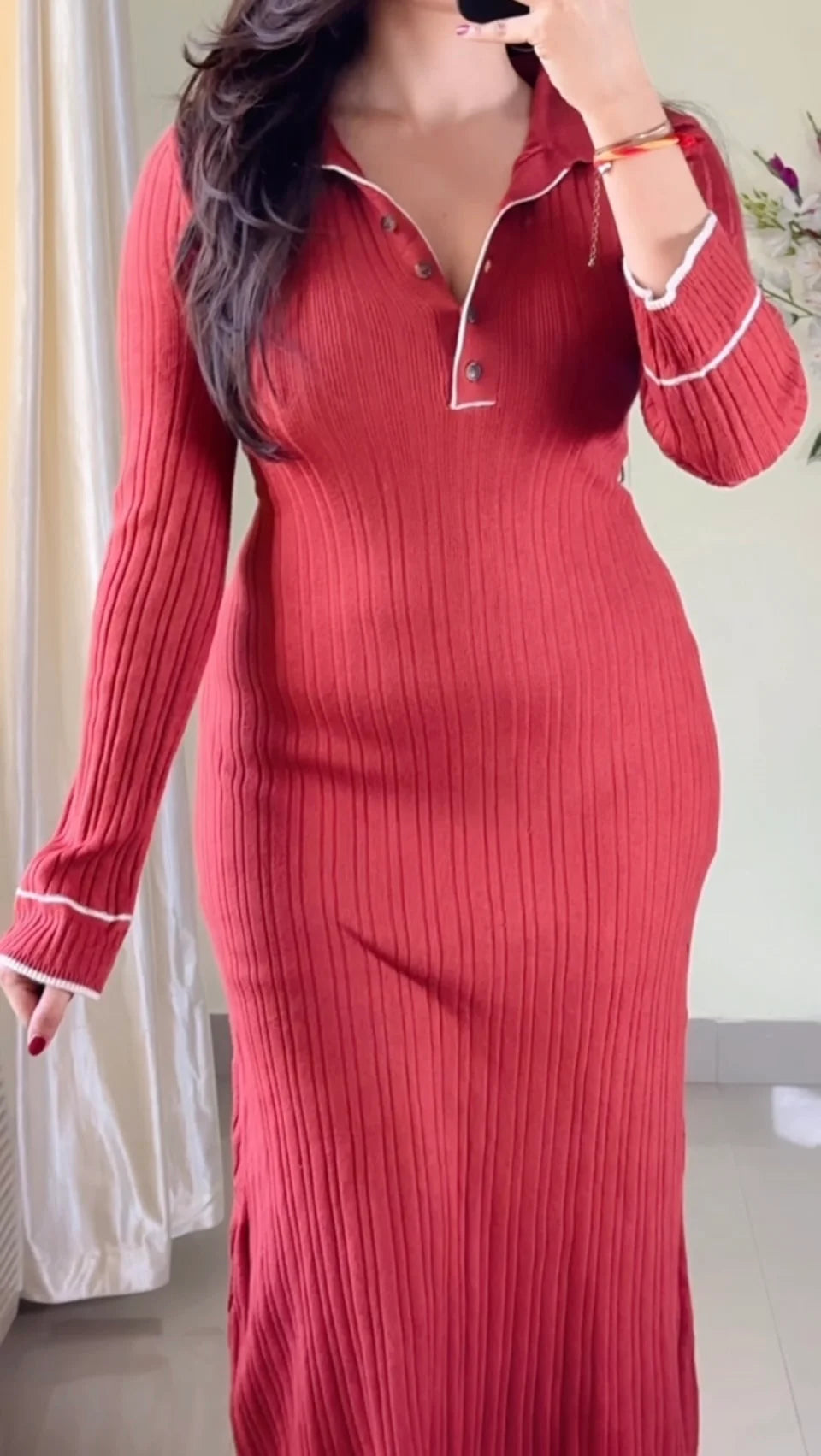 (Free Size Upto 40" Bust) Pretty Ribbed Dress- DO09