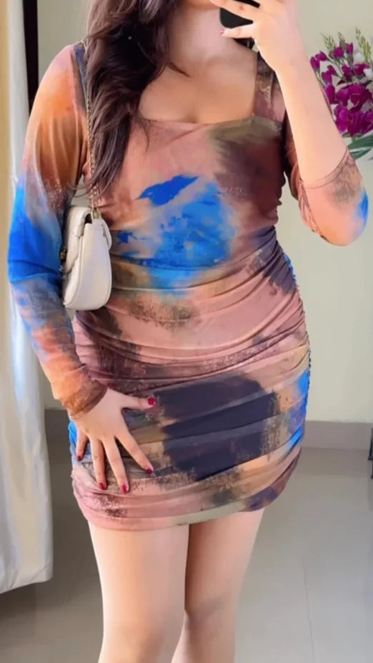 Pretty Tie Dye Ruched Dress-Z3