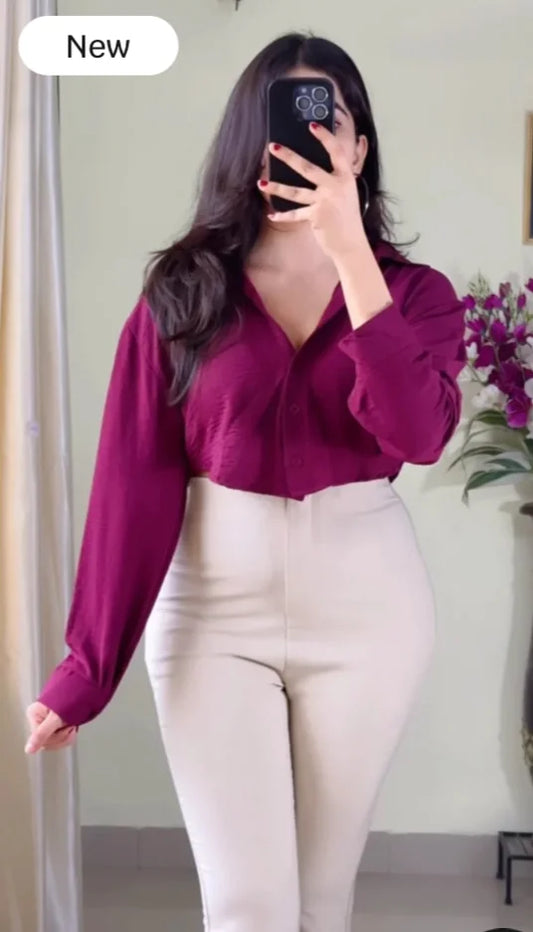 Wine casual crop shirt (S48)