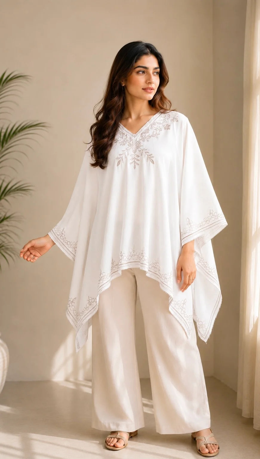 Noor Embroidered Cotton Kaftan Poncho