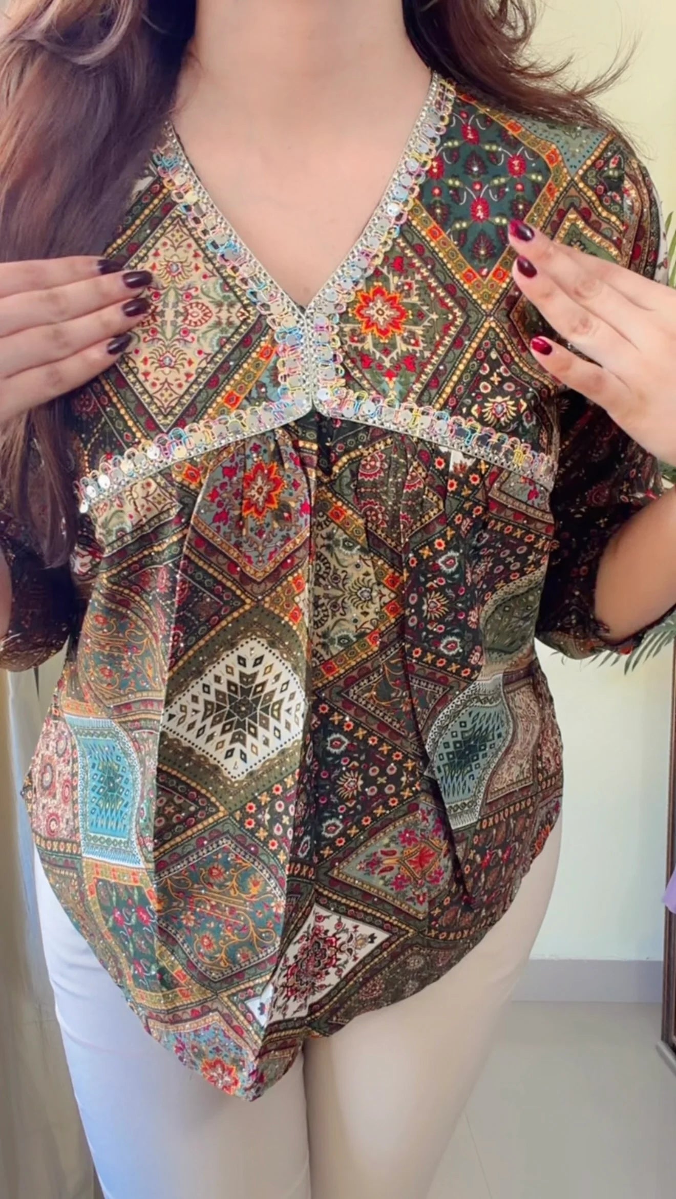 Boho Patchwork V-Neck Top