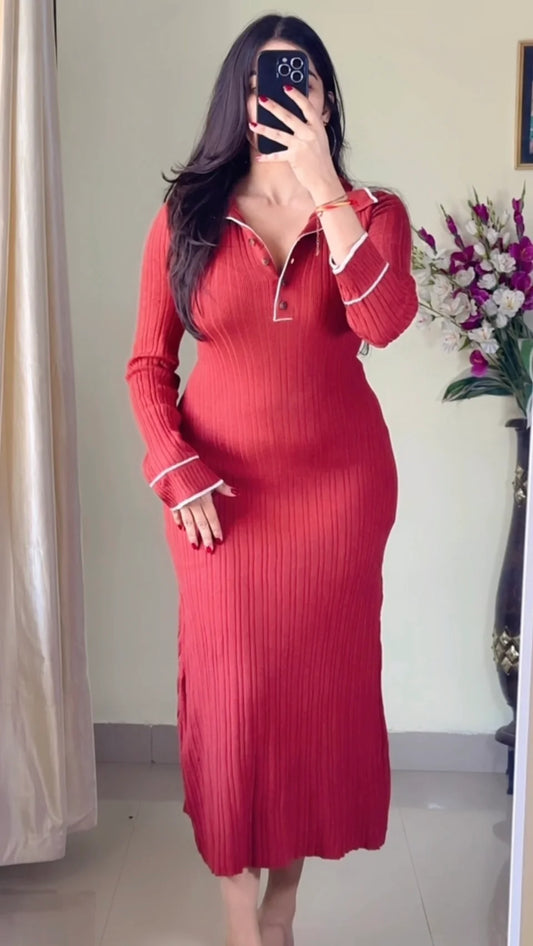 (Free Size Upto 40" Bust) Pretty Ribbed Dress- DO09