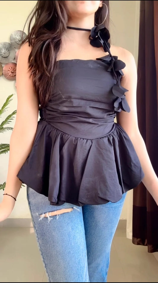 Black strapless peplum style top (T-889)