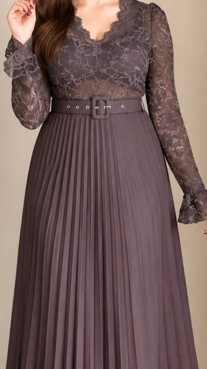 Lace Pleated Co-ord Set with Belt (Padded Top+ Skirt)