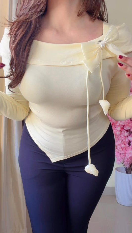 Premium Bow-Accent Boat Neck Top