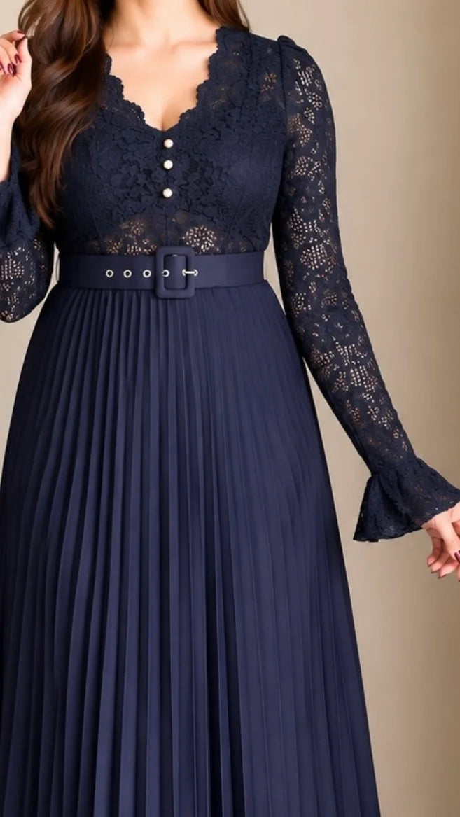 Lace Pleated Co-ord Set with Belt (Padded Top+ Skirt)