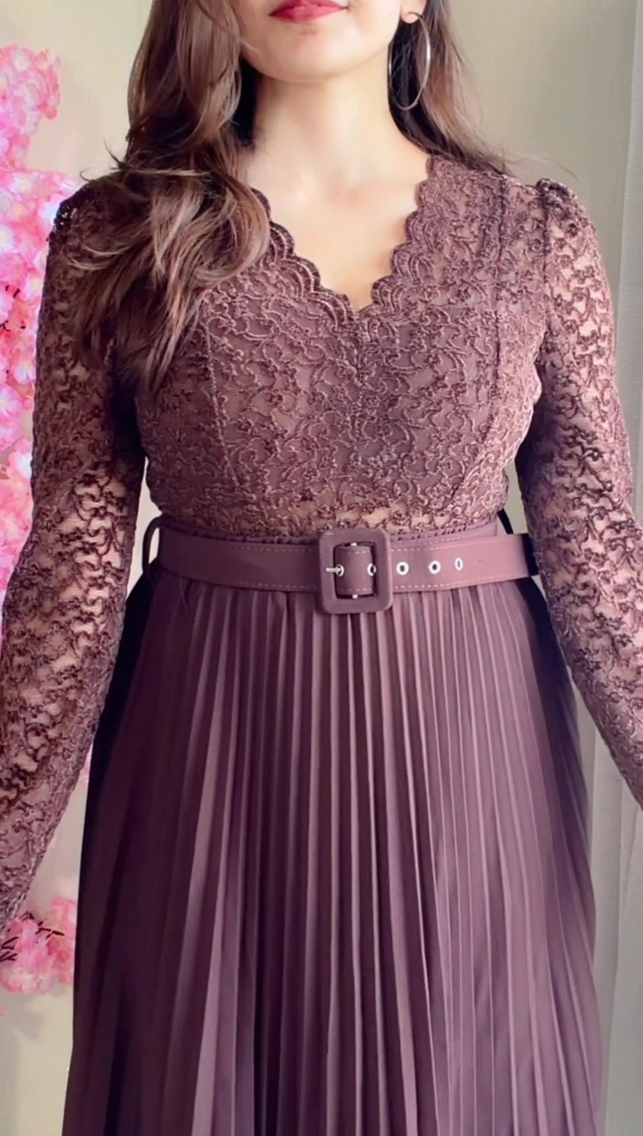 Mocha Brown Pleated Midi Skirt