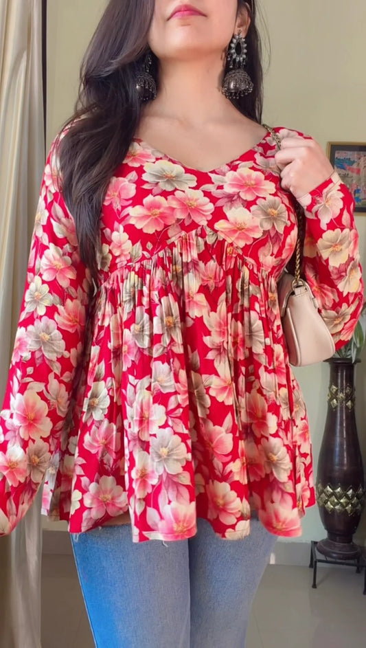 Blush Bloom Flared Short Kurti