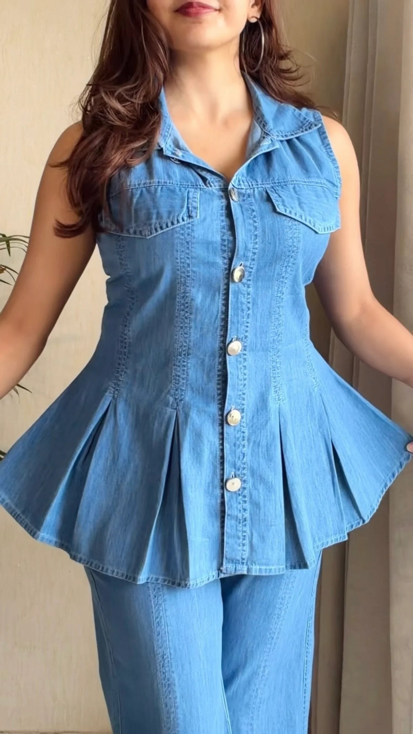 Light Wash Denim Peplum Co-Ord Set