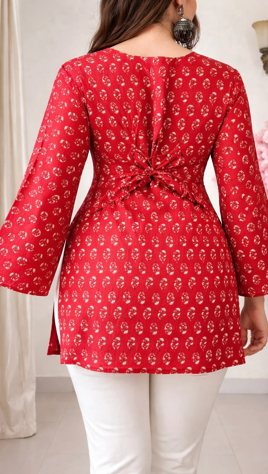 Red Floral Corset Back Short kurti