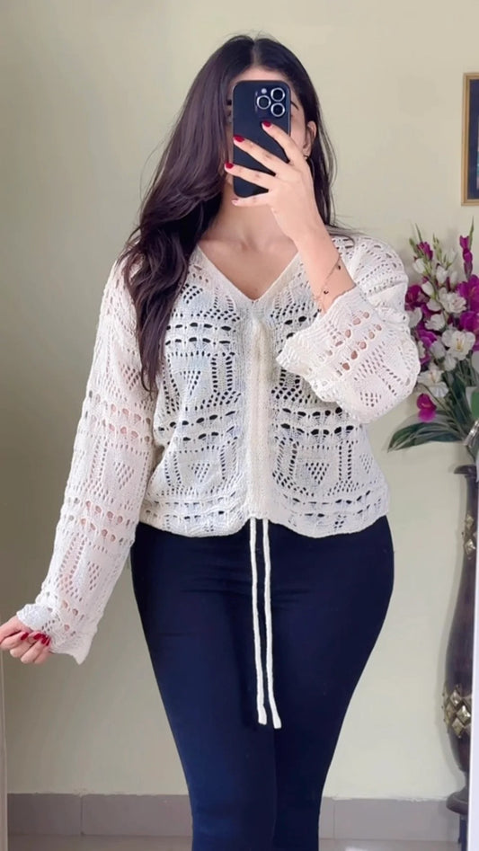 (Free Size Upto 32-38) Crochet Top- (Cb59)