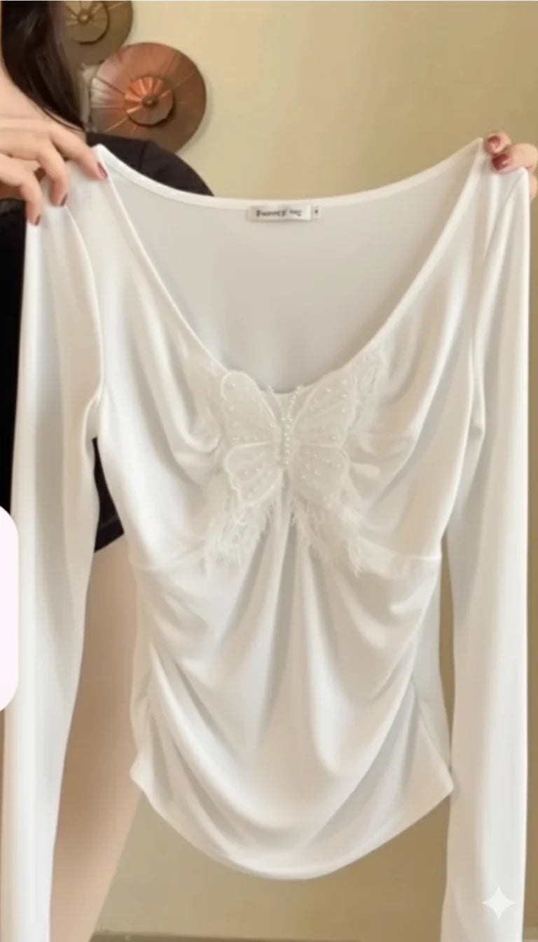 Pretty Butterfly White Top-T510