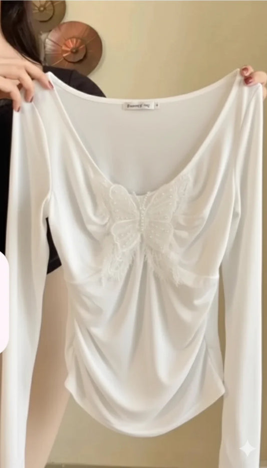 Pretty Butterfly White Top-T510