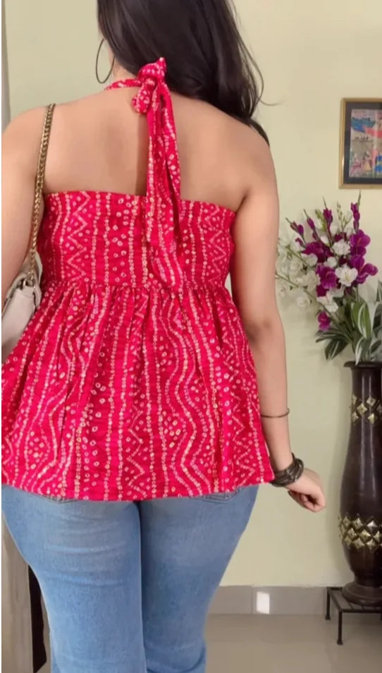 Pink Cotton Halter Neck Short Kurti KT-110