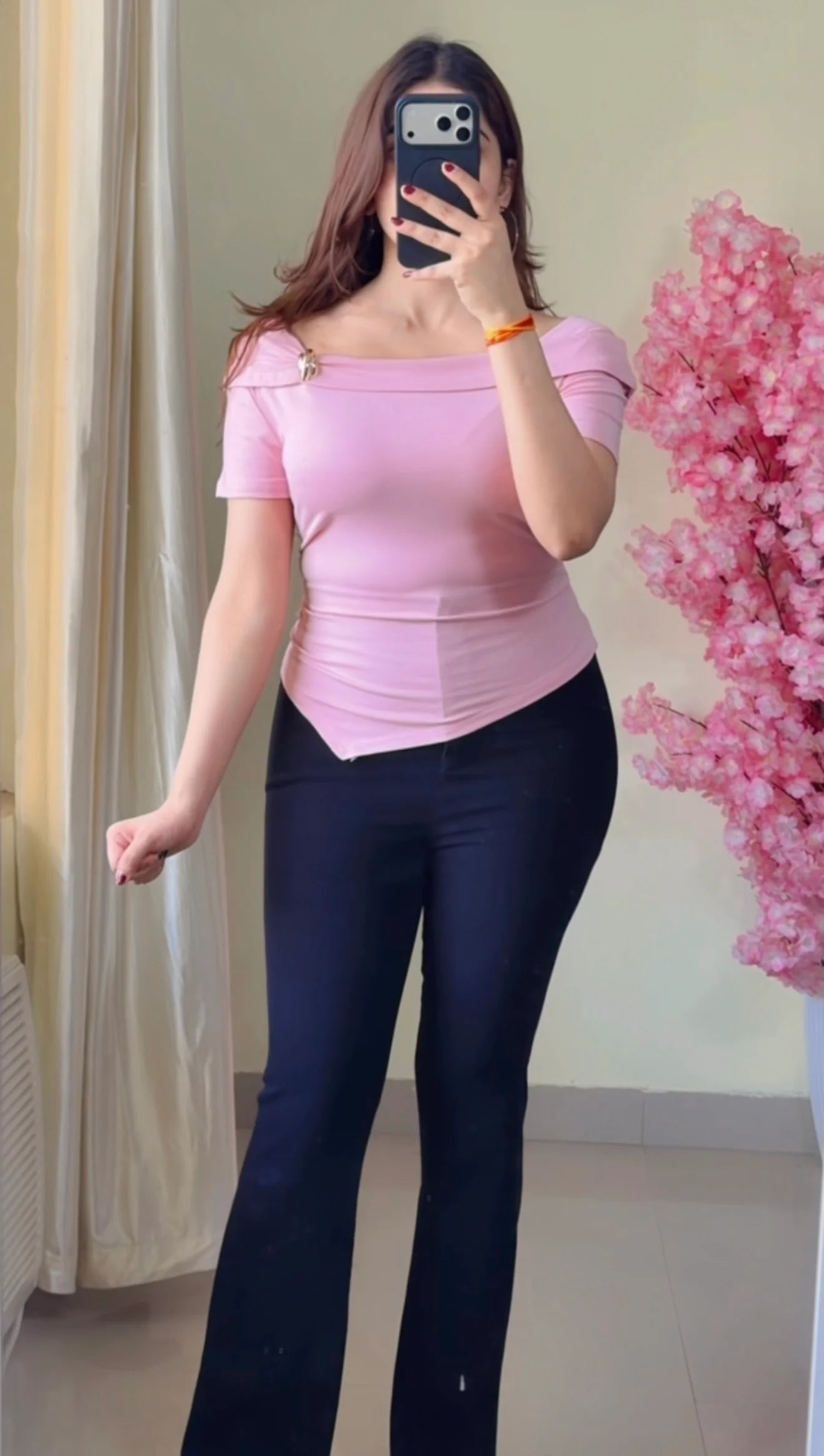 Scarlet Off-Shoulder Asymmetrical Top