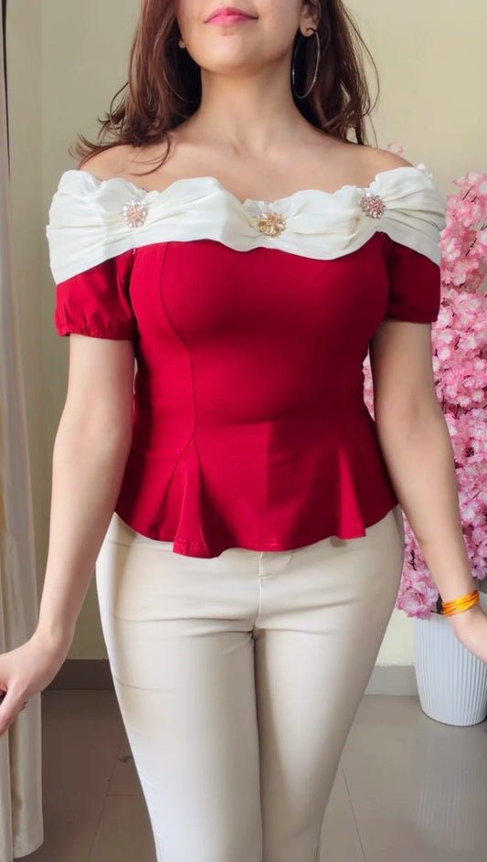 Ruffle Neck Peplum Top