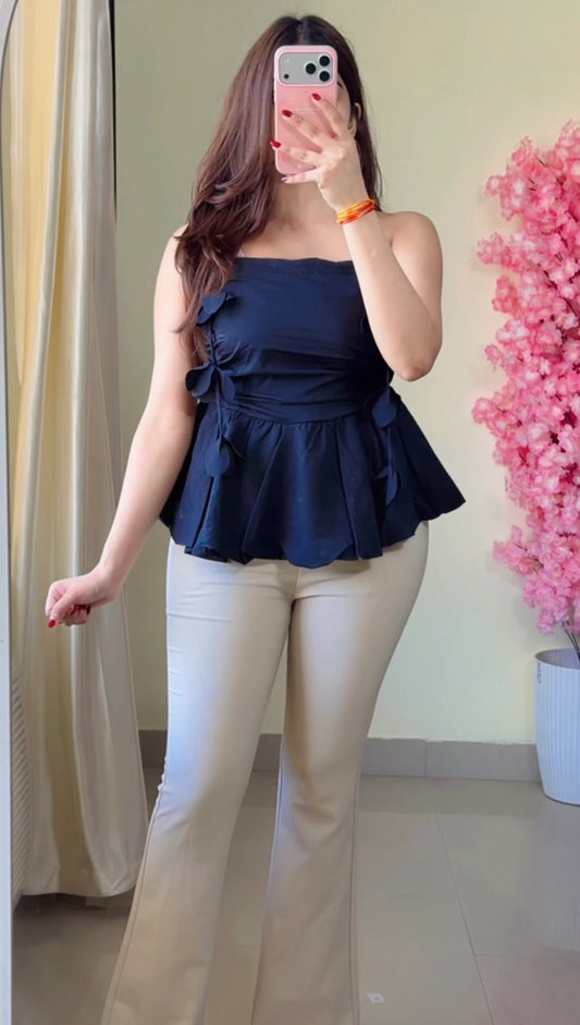 Black strapless peplum style top (T-889)