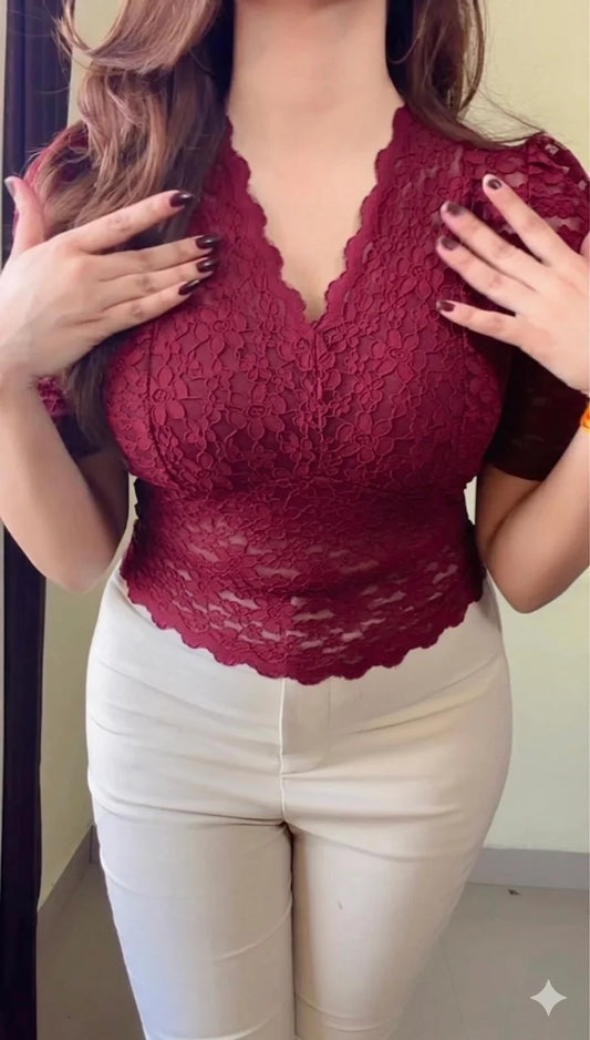 Padded Scarlet Lace Royale Top