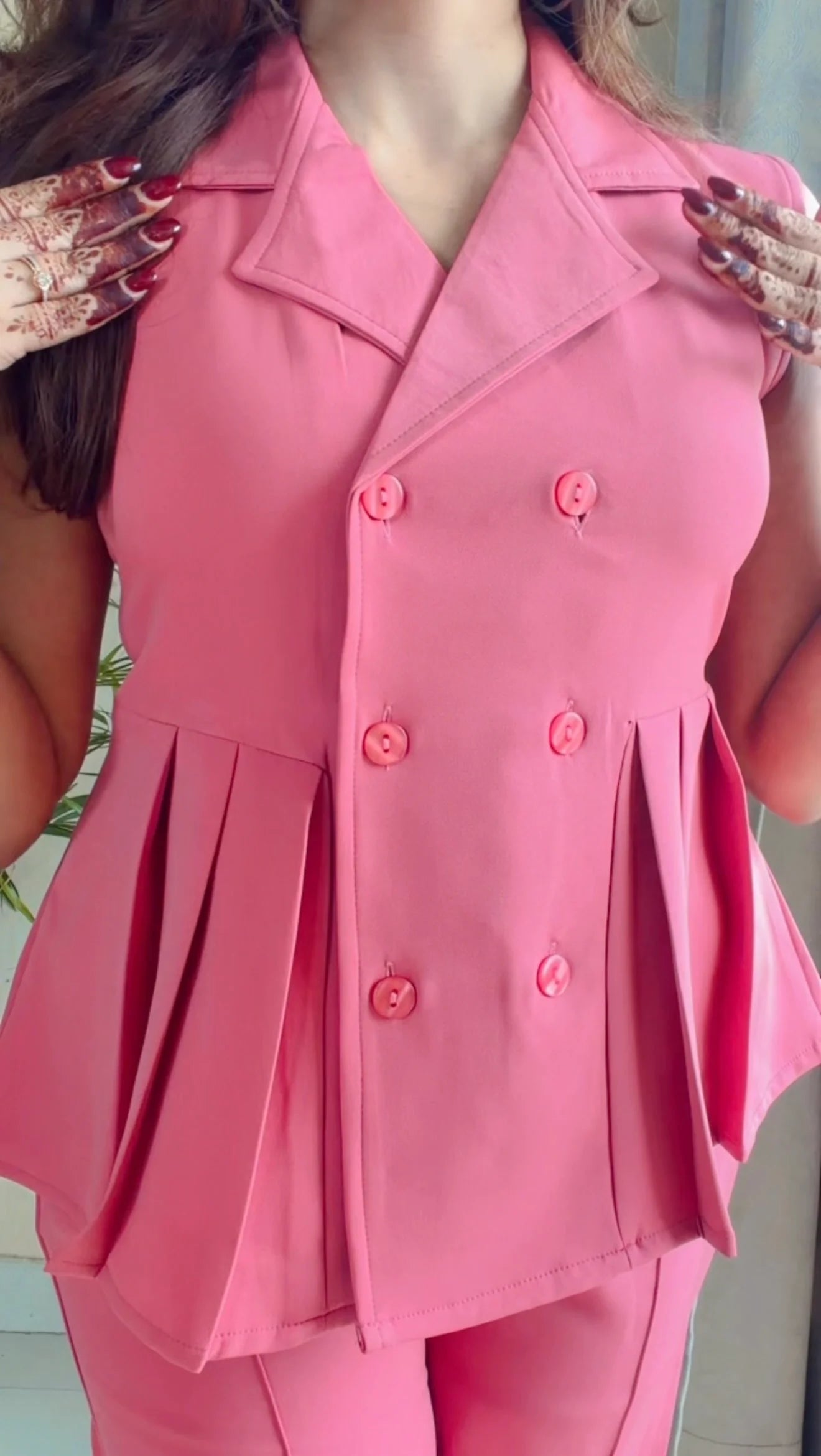 Pink V-Neck Contemporary Co-ord Set