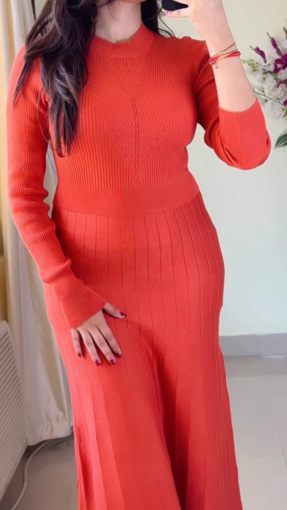 (Size-S to M) Pretty Ribbed Dress- DO22