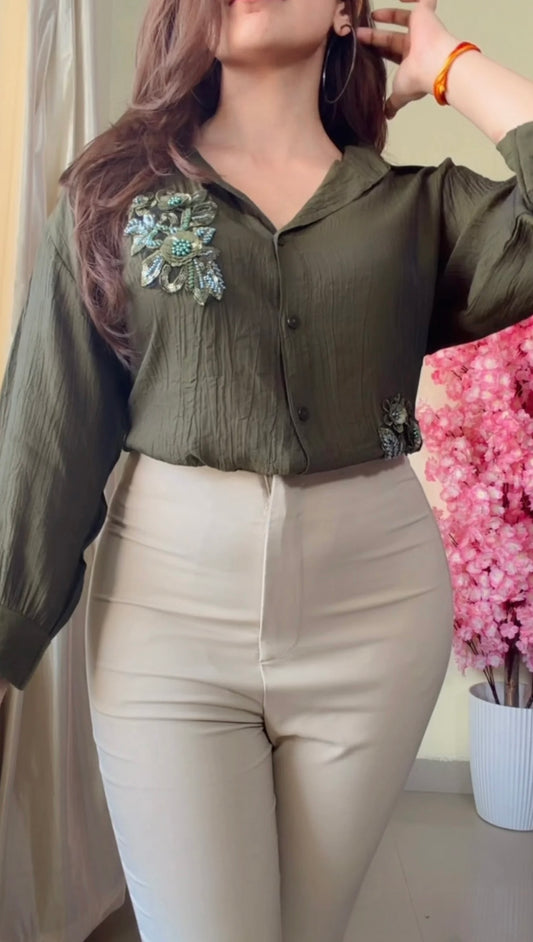 Green leaf Embroidered Premium Shirt