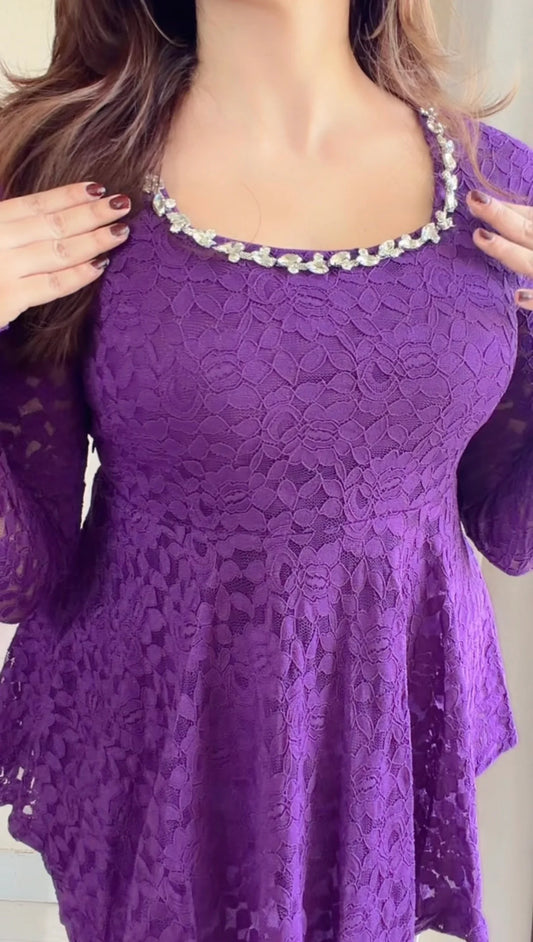 Purple Lace Peplum Co-ord Set
