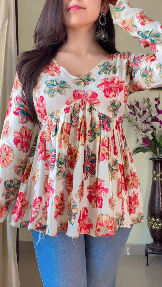 Blush Bloom Flared Short Kurti