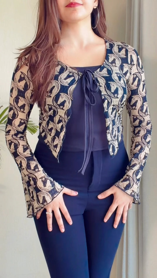 Printed Tie-Front Top with Inner