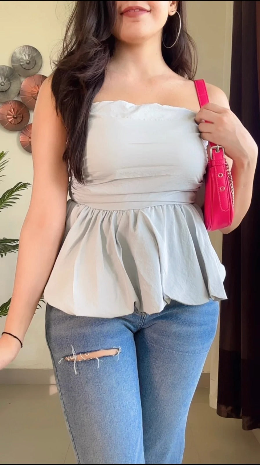 Light blue strapless peplum style top (T-876)