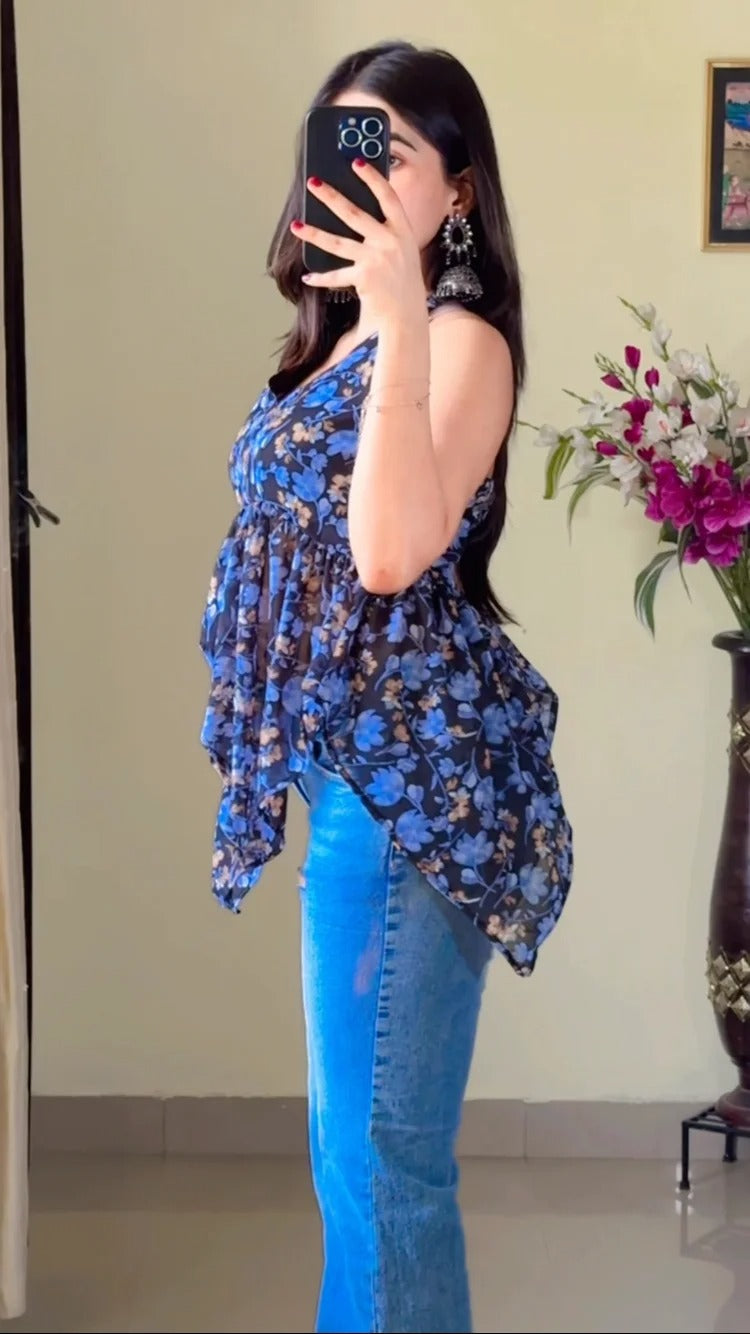 Black Halter Neck Short Kurti (High Quality) KT-126