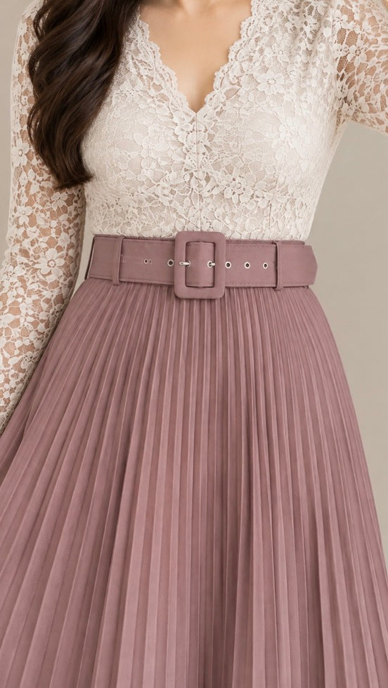 Pink Pleated Midi Skirt