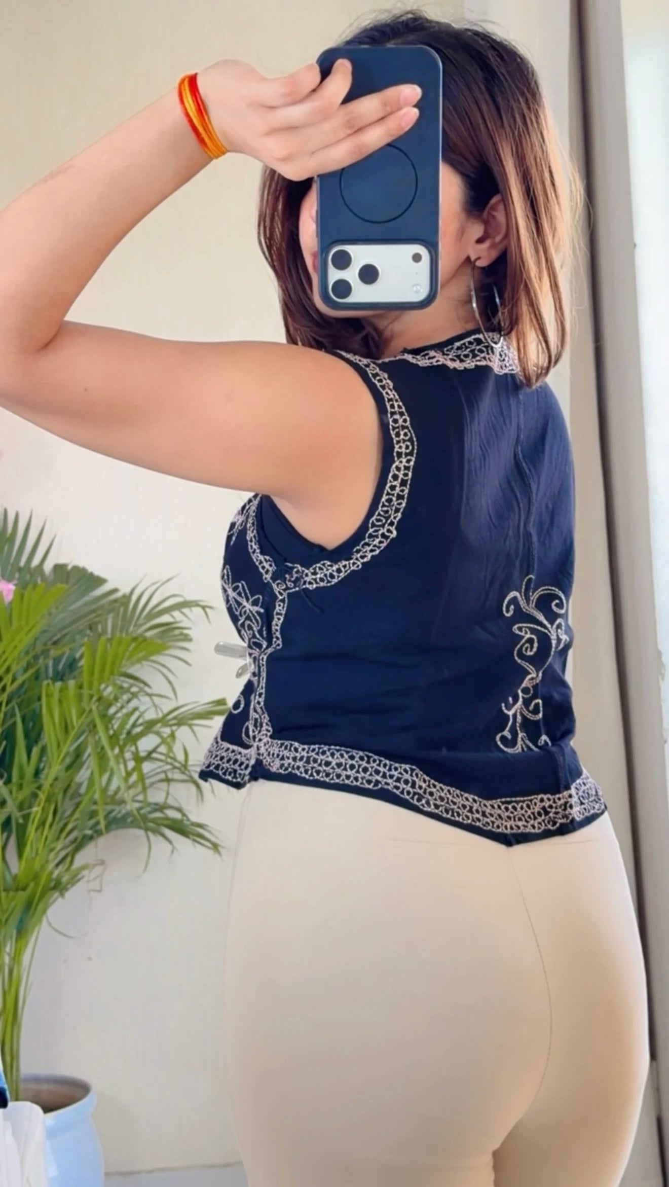 Vintage Bloom Embroidered Denim Vest (Light Pink)