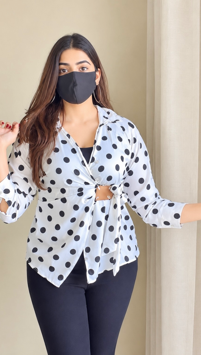 Polka Dot Tie-Waist Shirt