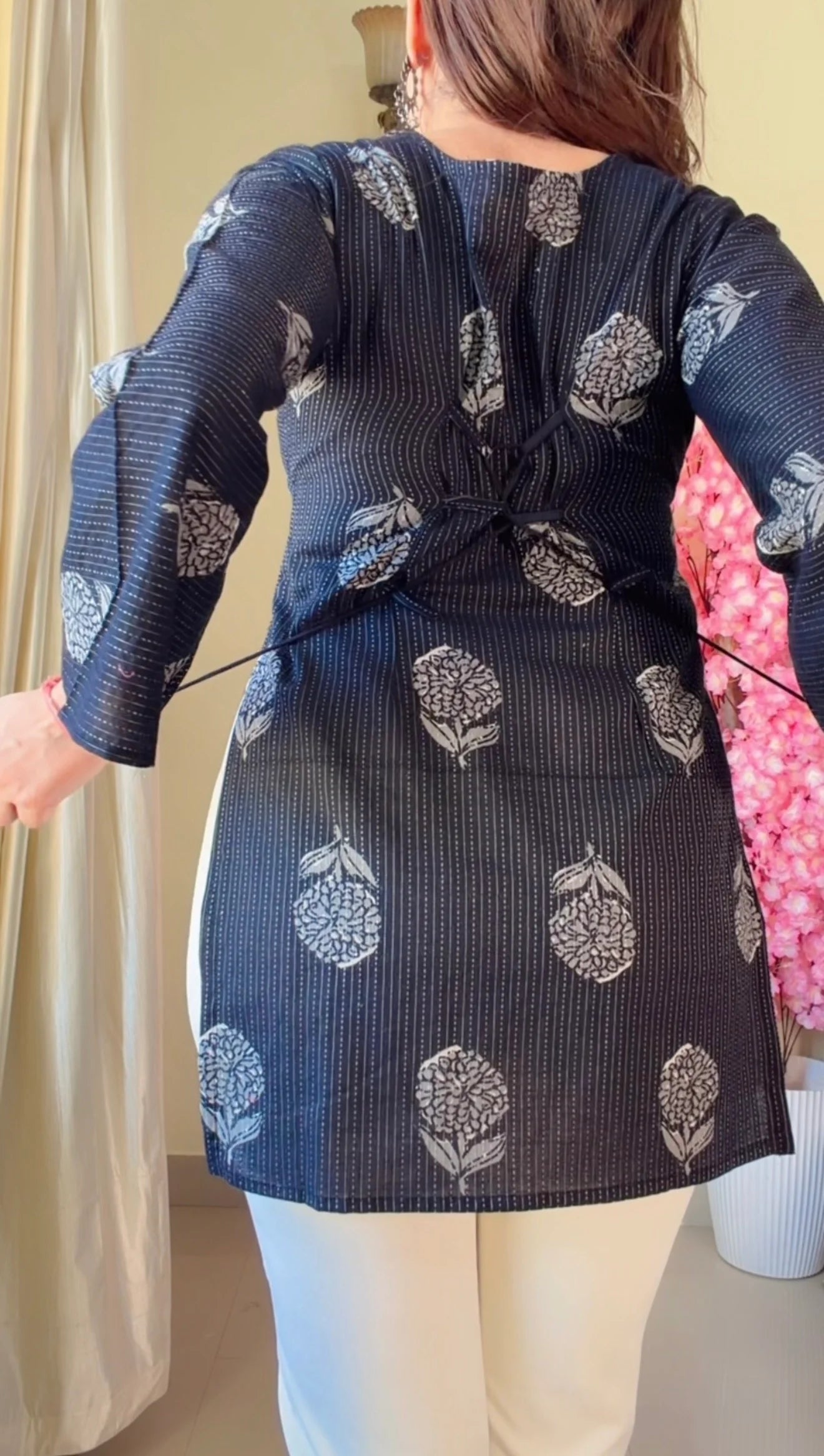 Black Floral Corset Back Short kurti