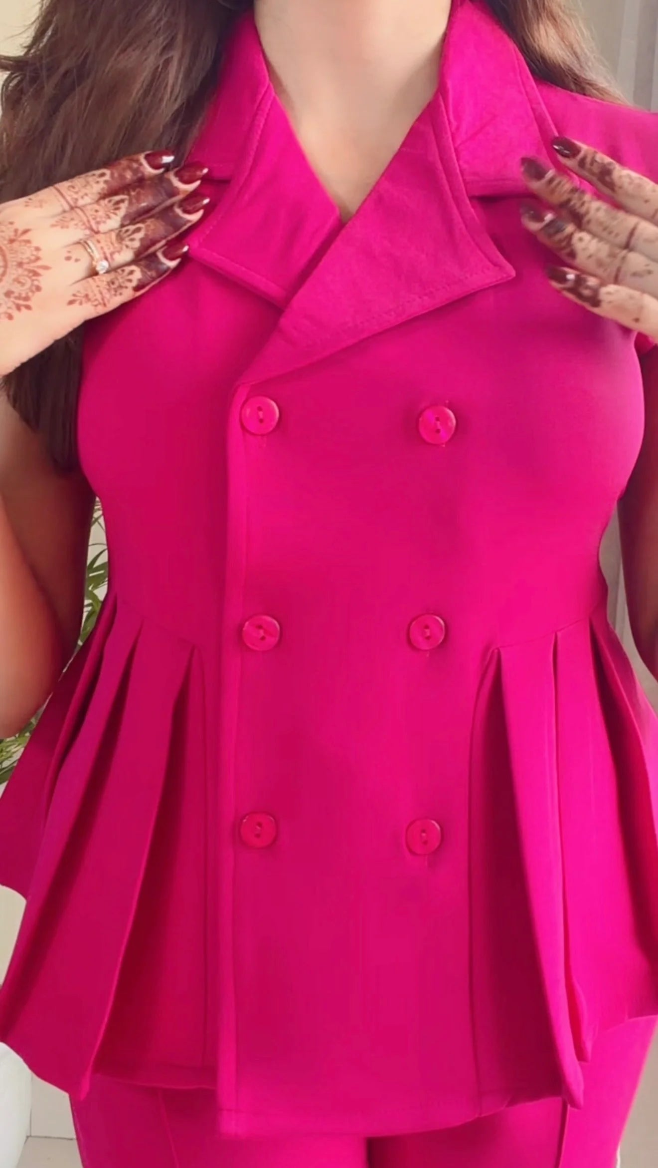 Fuchsia Pink V-Neck Contemporary Co-ord Set