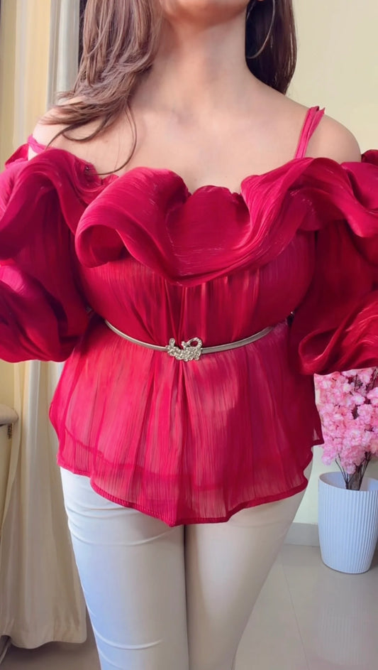 Crimson Ruffle Luxe Top