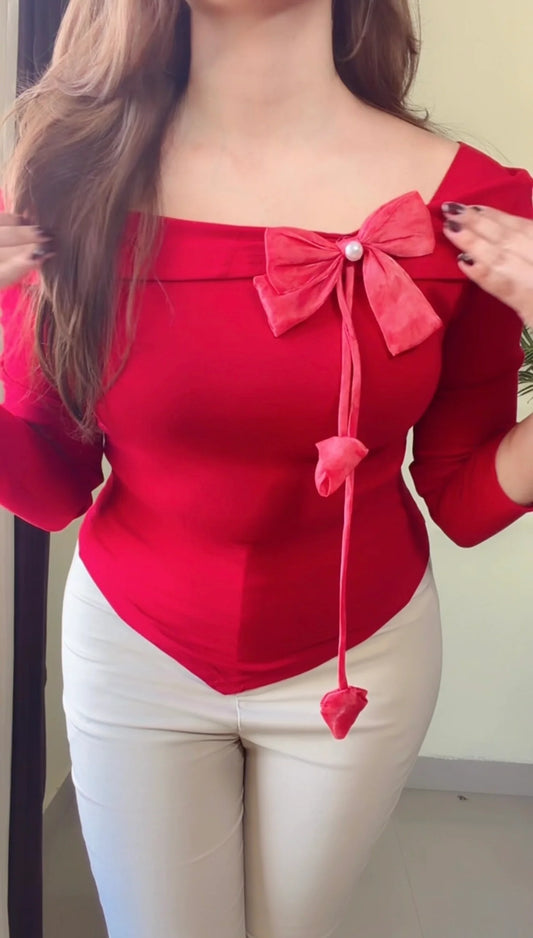 Premium Bow-Accent Boat Neck Top