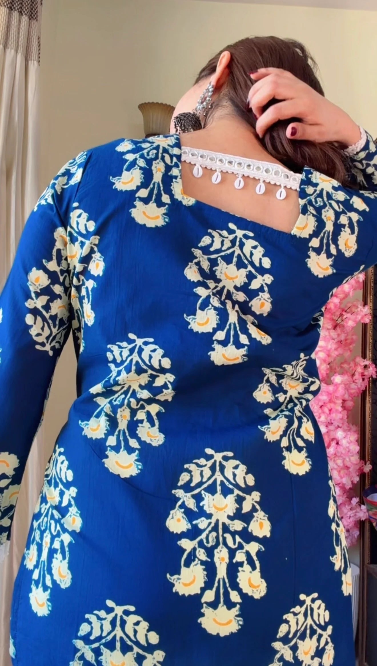 Blue Floral Flared Sleeves Short kurti
