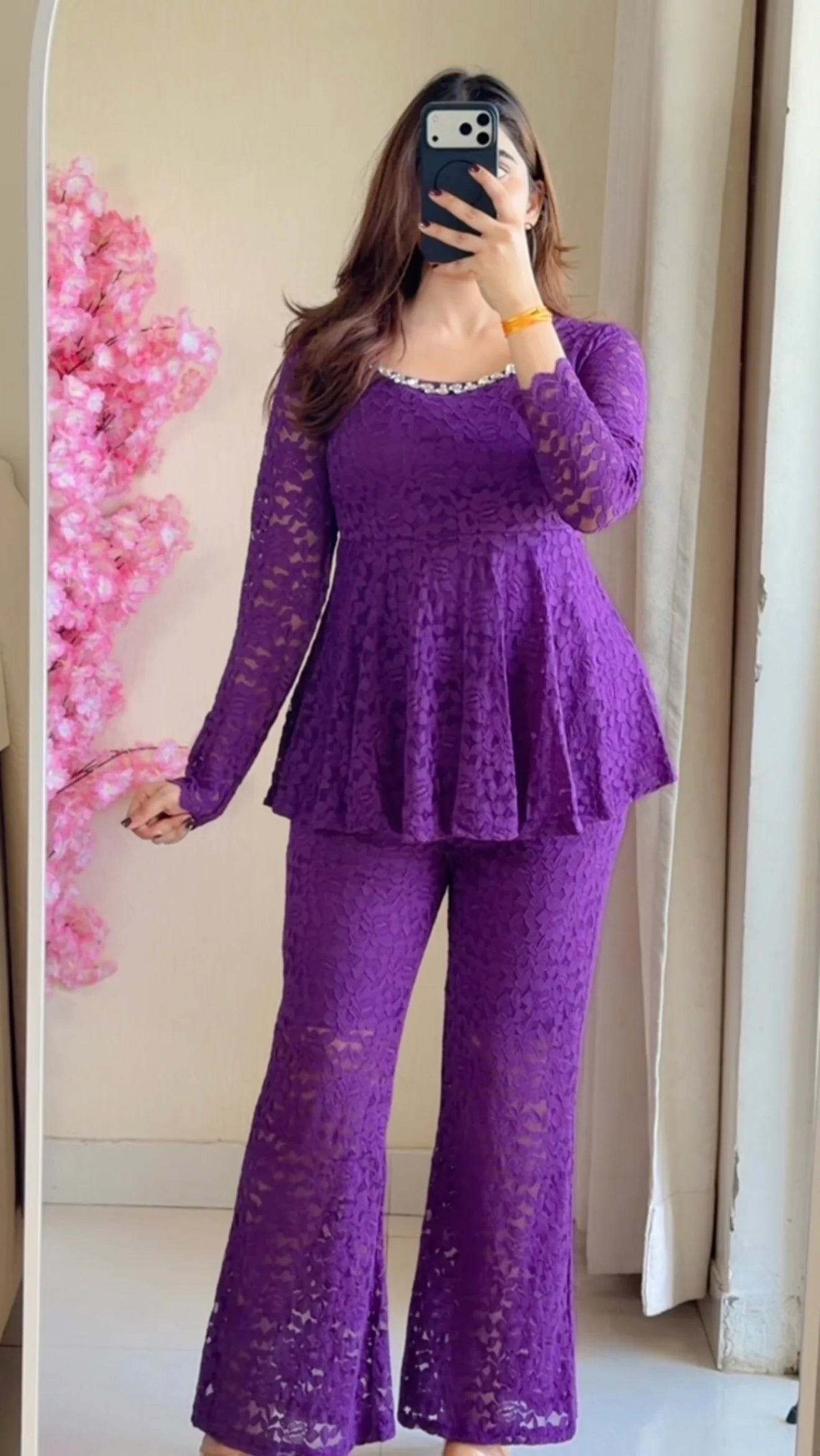 Purple Lace Peplum Co-ord Set