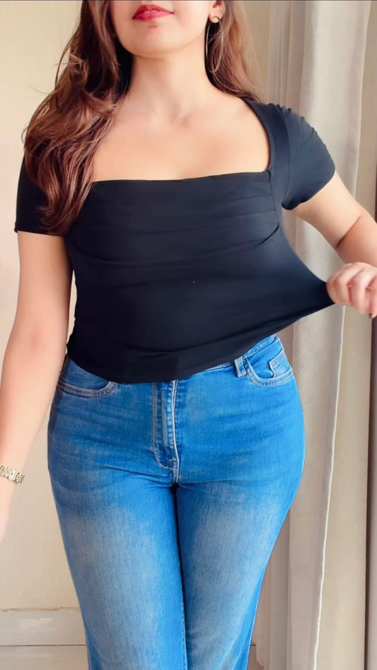 Black Draped in-Built Padded Top