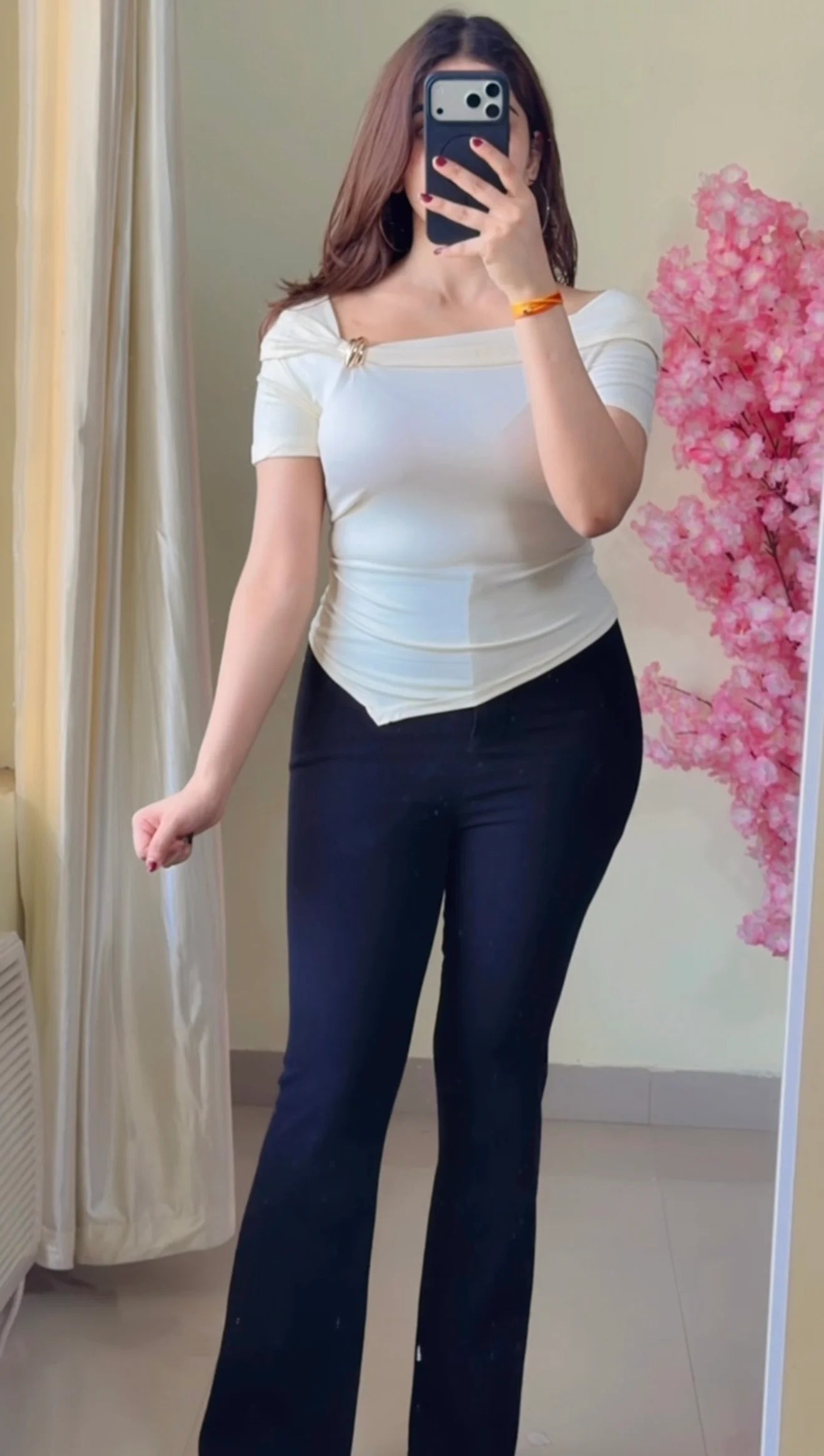 Scarlet Off-Shoulder Asymmetrical Top