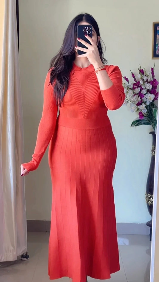 (Size-S to M) Pretty Ribbed Dress- DO22