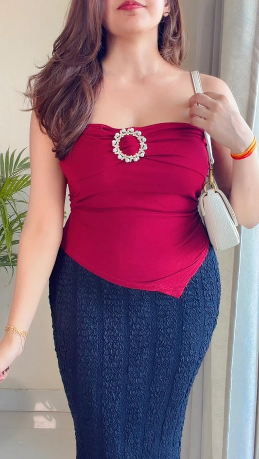 Cherry Charm Co-ord Set (Cherry Red Top with Black Skirt)