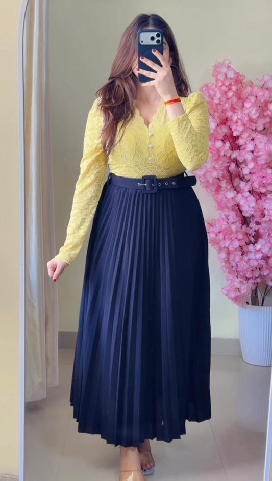 Black Pleated Midi Skirt