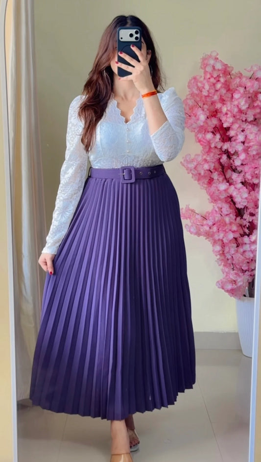 Deep Plum Pleated Midi Skirt
